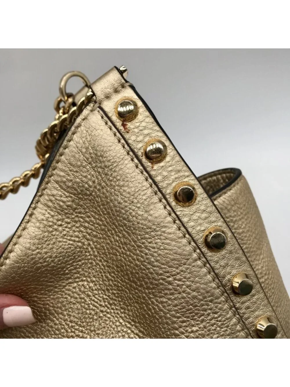 Michael Kors Gold Studded Newbury Medium Chain Shoulder Bag